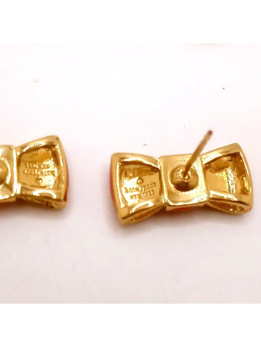 Kate Spade Red Bow Stud Pierced Earrings Gold Tone Accents Designer Jewelry